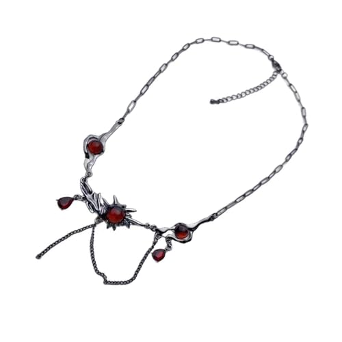 Limtula Modische dunkelrote Zirkonia-Anhänger-Halskette, trendiger Schlüsselbein-Kette, stilvoller Schmuck für Musikfestivals und Partys, trendige Schlüsselbein-Kette von Limtula