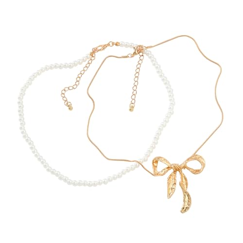 Limtula Set Von 2 Halsketten Set Schmetterling Bowknot Imitation Perlen Perlen Schlüsselbeutel Kette Für Frauen Mädchen Verstellbarer Neckeln von Limtula