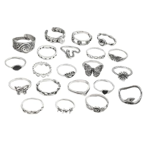 Limtula Set Von 21 Einzigartigen Ringen Punk Set Komplizierte Öffnung Für Halloween Und Alltägliche Modezubehör Herz Schlange Augenringe von Limtula