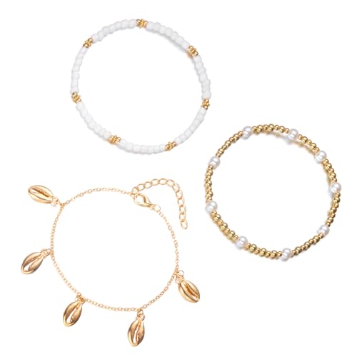 Limtula Stapelbares Fußkettchen für Damen, mit Muscheln, Seestern-Perlen, Strandschmuck, Legierung, Kunstperlen, Strandzubehör, Knöchelketten-Set, Einheitsgröße, Wie beschrieben von Limtula