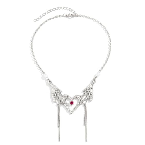 Limtula Stilvolle Halskette in Herzform aus Legierung, funkelnde Strasssteine, Halsketten mit Fransen, Anhänger für Damen, Metall von Limtula
