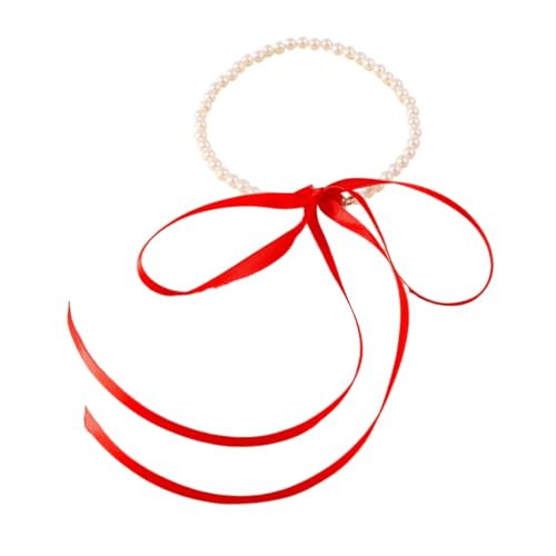 Limtula Stilvolle Halskette mit Schleifenanhänger, modernes Band, Schleife, Perlen, gespleißte Halskette, schicke Schlüsselbein-Kettenverzierung, Kunstperlen und Schleife von Limtula