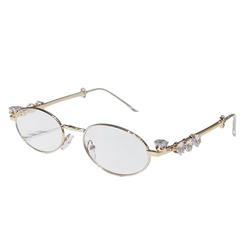 Limtula Stilvolle Sonnenbrille für Mädchen und Jungen, Foto-Requisiten, Reisen, Hip-Hop, ovaler Rahmen, ovaler Rahmen, Strass, Brille, Metall, Hipster, Mode, Goldweiße Folie von Limtula