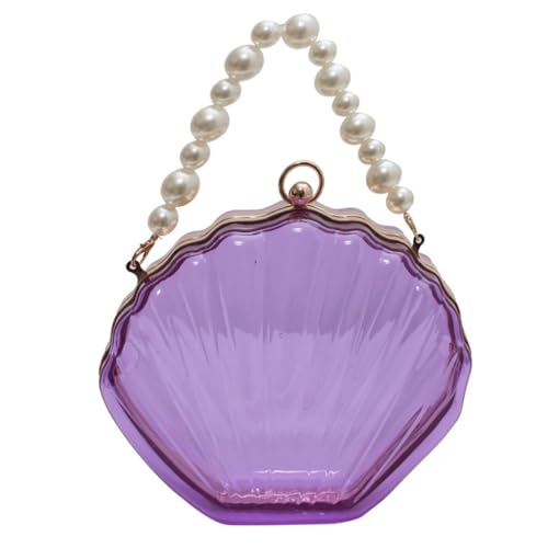 Limtula Transparente Damen-Umhängetasche, modische Perlen, Kette, Umhängetasche, Acryl, klare Handtasche, Geldbörse, Kuriertasche für Damen, violett von Limtula