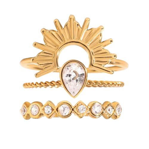 Limtula Trendy Gold Plattierte Verstellbare Größe Stapelbare Ringe Set Wasserdichte Fingerschmuck Stilvolle Zubehör Für Partys Minimalistische Set von Limtula