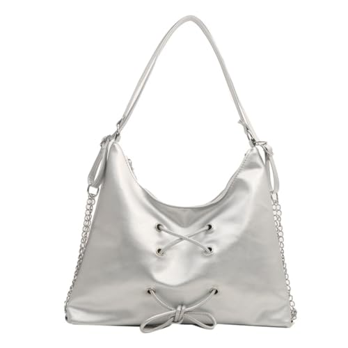 Limtula Umhängetasche mit Kette für Damen, Studenten, Buchtasche, PU-Leder, Crossbody-Tasche, große Kapazität, Kuriertasche, modischer Rucksack, silber von Limtula