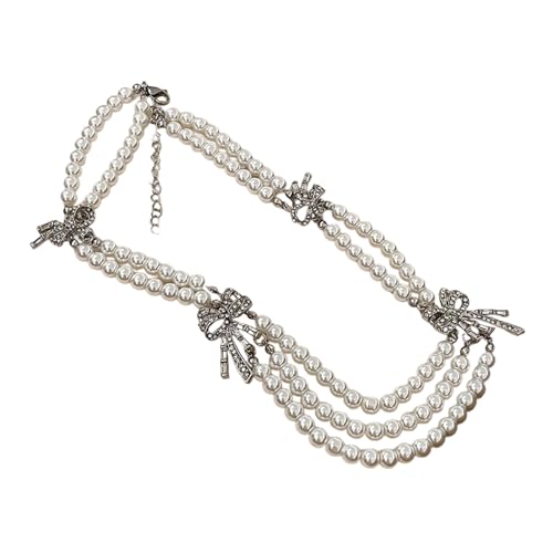 Limtula Verstellbare Länge, modische mehrlagige Halskette mit Kunstperlen und dekorativer Schleife, raffinierter Schmuck, mehrschichtige Perlen-Halskette von Limtula