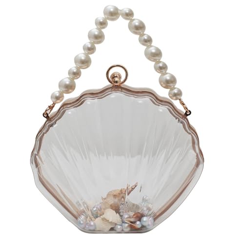 Modeschalenform Crossbody Tasche Für Frauen Modische Perlen Ketten Schultermessener Tasche Transparente Handtasche Handtasche Klare Muschelhandtasche Für Frauen Transparente Umhängetasche Perlen von Limtula