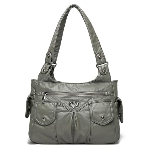 Modische Damen PU Leder Satchel Umhängetasche mit Nieten und mehreren Taschen Arbeit Handtasche für Alltag Damen Punk Handtasche, grau, One Size Modische Damen PU Leder Satchel Umhängetasche mit Nieten und mehreren Taschen Arbeit Handtasche für Alltag Damen Punk Handtasche, grau, One Size von Limtula