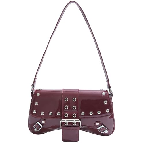 Modische Unterarmtasche Handtasche Damen PU Leder Nieten Schultertaschen Abendtasche für Dates und Outdoor-Aktivitäten Party Date Tasche, rot, One Size von Limtula