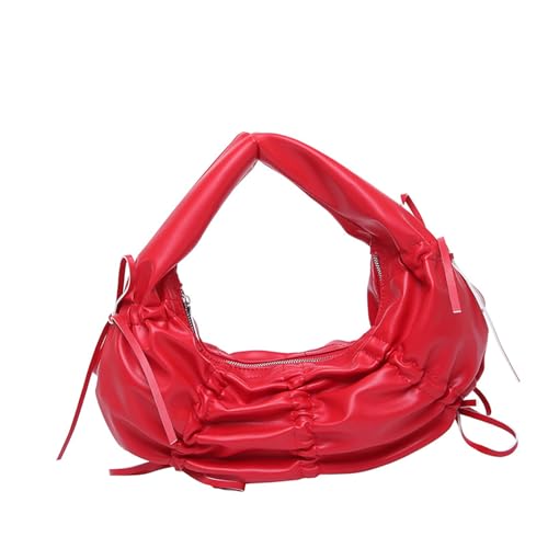 Modische gerüschte Abendtasche aus PU-Leder mit Schleifendetails, Arbeitstasche, Tragegriff oben, für stilvolle Frauen, trendiges stilvolles Accessoire, rot, One Size von Limtula