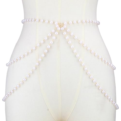 Multi Layer Faux Pearls Bauchkette Accessoire Frauen Schmuck Trendy Körperkette Ideal Für Hochzeiten Und Täglichen Verschleiß Stilvoller Perlengürtel von Limtula