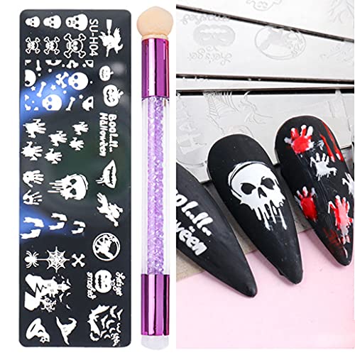 Nail Art Stamping Plate Stamper Schwamm Stift Halloween Kürbis Fledermäuse Für Vorlage Stempel Schablone Werkzeuge Kit Nail Art Stamping Platten Set von Limtula