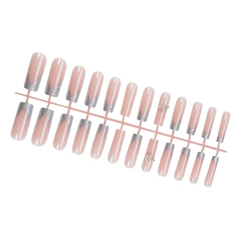 Quadratische Presse Auf Nägeln Französische Spitzen Glitzern Acryl Falsche Nägel Mit 3D Schmetterlingsstab Auf Nägeln Für Frauen Mädchen von Limtula