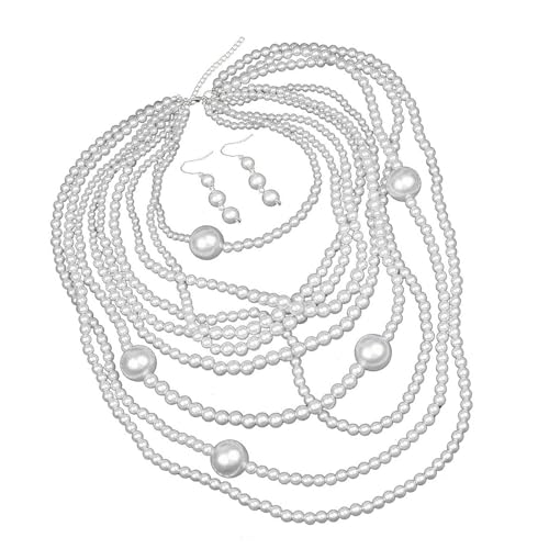 Set aus Halskette und Ohrringen aus Kunstperlen, Vintage-Brautschmuck-Set, Modeschmuck-Set, geeignet für moderne Frauen von Limtula