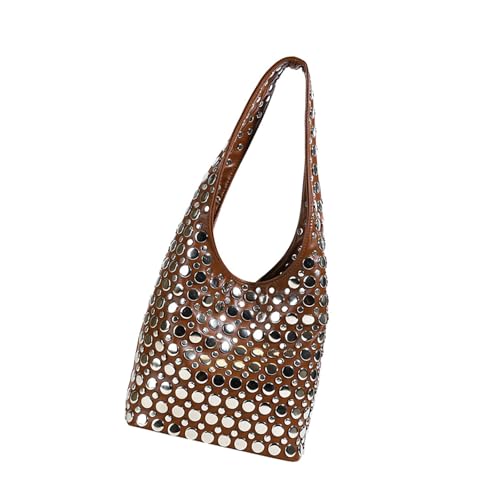 Stilvolle Unterarmtasche mit Nieten, Eimerbeutel, PU-Leder, Schultertasche für den täglichen Gebrauch auf Reisen und zum lässigen Einkaufen, trendige Schultertasche, braun, One Size Stilvolle Unterarmtasche mit Nieten, Eimerbeutel, PU-Leder, Schultertasche für den täglichen Gebrauch auf Reisen und zum lässigen Einkaufen, trendige Schultertasche, braun, One Size von Limtula