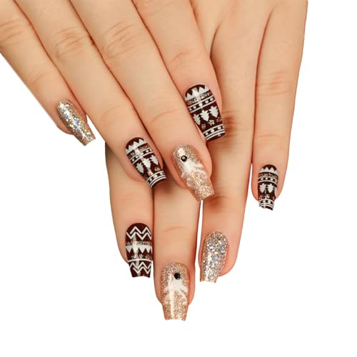 Weihnachts Nagelzubehör Abnehmbare Künstliche Nägel Zum Aufdrücken Der Nägel Mit Schneeflocken Designs Geschenke Für Frauen Und Mädchen Abnehmbare Künstliche Nägel von Limtula