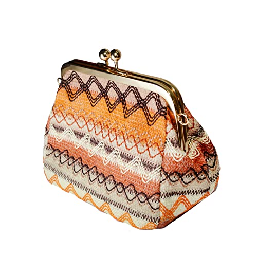 Lin‘s Liliana Damen Clutch Stroh Umhängetasche elegant Abendtasche umweltfreundliche Strandtasche Vintage Handgewebte Schultertasche (Orange) von Lin's Liliana