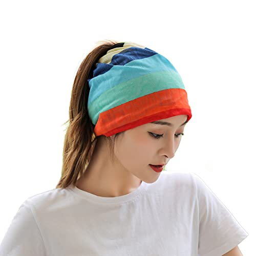 Lin’s Liliana Kopftuch Damen weich leicht Bandana Halstuch Damen Schal elastisches Stirnband Mädchen (bunt Streiffen) von Lin's Liliana