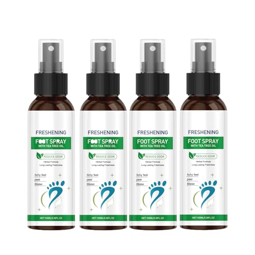 100ml Foot Spray with Tea Tree Oil Fast-Acting Care for Athlete’s Foot, Odor Control Cracked Heel Relief Natural Deodorizer for Men Women Refreshing Sanitizer Spray (4PCS) von LinBomZony