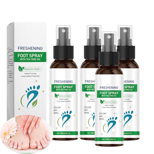 100ml Foot Spray with Tea Tree Oil Fast-Acting Care for Athlete’s Foot, Odor Control Cracked Heel Relief Natural Deodorizer for Men Women Refreshing Sanitizer Spray (4PCS) von LinBomZony