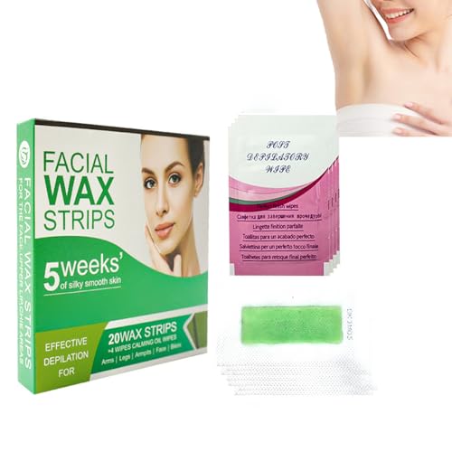Facial Wax Strips, Easy Wax die Haarentfernung, für Frauen Männer, wirksam für Gesicht, Arme, Lippen, Beine zurück Achselhöhlen, Aloe-Duft, 20 Gesicht Wachsstreifen, 4 beruhigend Öltücher (1Stück) von LinBomZony