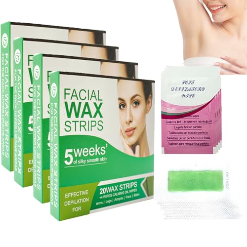 Facial Wax Strips, Easy Wax die Haarentfernung, für Frauen Männer, wirksam für Gesicht, Arme, Lippen, Beine zurück Achselhöhlen, Aloe-Duft, 20 Gesicht Wachsstreifen, 4 beruhigend Öltücher (4STÜCKE) von LinBomZony