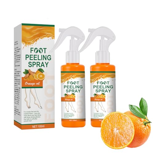 Foot Peeling Spray, Instant Dead Skin Remover for Cracked Heels, Dry Feet & Calluses, Hydrating Moisturizing Pedicure Care, Hydrating Refreshing, Women & Men, Orange Scented (100ML) (2PCS) von LinBomZony
