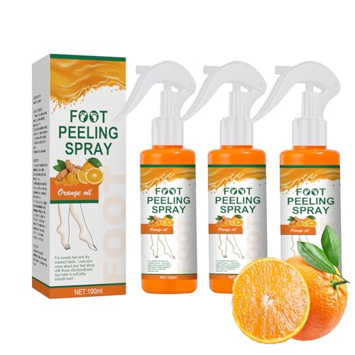 Foot Peeling Spray, Instant Dead Skin Remover for Cracked Heels, Dry Feet & Calluses, Hydrating Moisturizing Pedicure Care, Hydrating Refreshing, Women & Men, Orange Scented (100ML) (3PCS) von LinBomZony