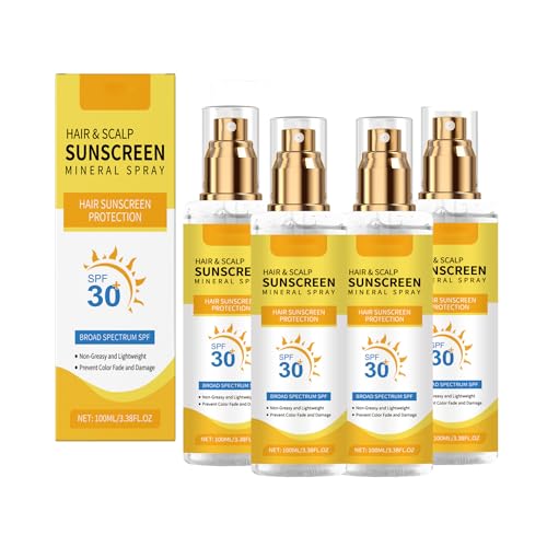 Hair Scalp Sunscreen Spray SPF 30, UV-Schutz für farbbehandeltes, hervorgehobenes Haar, nicht fettender, schwereloser Nebel mit Kokosnussöl, gegen verblassende Trockenheit, Beach Pool Daily Use (4PCS) von LinBomZony