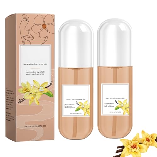 Vanille duftender Körpernebel für Frauen - Langanhaltendes Duftspray mit süßem Vanillearoma, feuchtigkeitsspendendes Haut- und Haarparfüm in Reisegröße, alkoholfreie sanfte Mischung (2PCS) von LinBomZony
