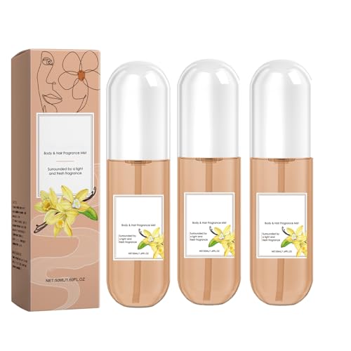 Vanille duftender Körpernebel für Frauen - Langanhaltendes Duftspray mit süßem Vanillearoma, feuchtigkeitsspendendes Haut- und Haarparfüm in Reisegröße, alkoholfreie sanfte Mischung (3PCS) von LinBomZony
