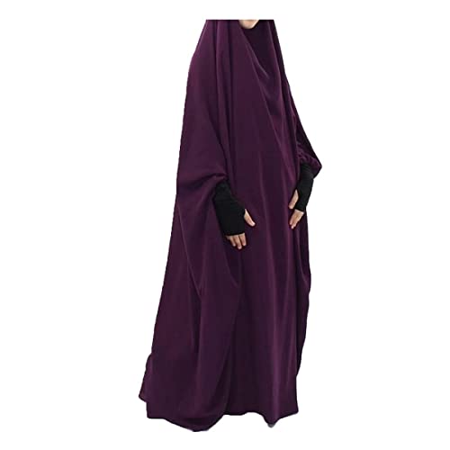 LinKeTop Damen Muslimisches Kleid mit Hijab, betendes Maxikleid islamisches Abaya-Einheitsgröße, violett, Einheitsgröße, LK-MuslimDress-03 von LinKeTop