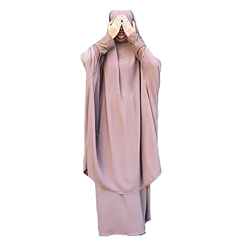 LinKeTop Muslimisches Damenkleid, zweiteiliges Gebetskleid, Maxikleid, Hijab, islamische Abaya, Einheitsgröße, rose, One size von LinKeTop