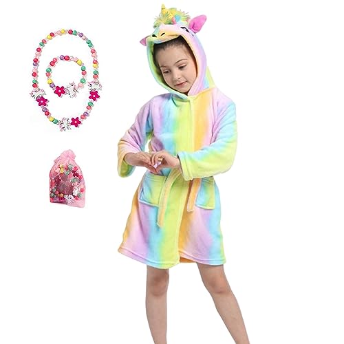 LinKeTop Einhorn-Bademantel für Kinder, Flanell, bequem, mit süßem Schmuck-Set. von LinKeTop