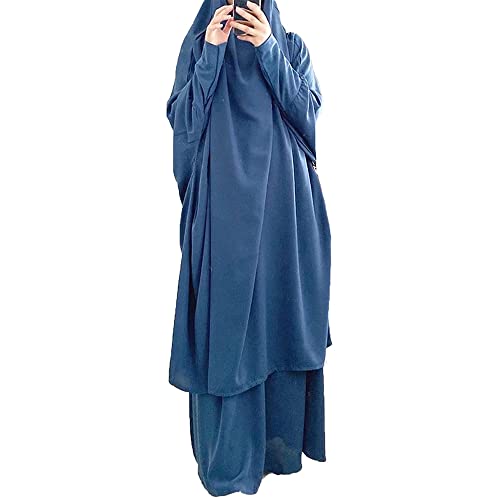 LinKeTop Muslimisches Damenkleid, zweiteiliges Gebetskleid, Maxikleid, Hijab, islamische Abaya, Einheitsgröße, blau, One size von LinKeTop