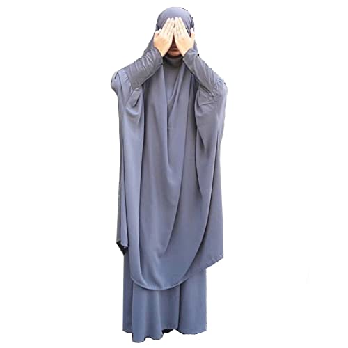 LinKeTop Muslimisches Damenkleid, zweiteiliges Gebetskleid, Maxikleid, Hijab, islamische Abaya, Einheitsgröße, grau, One size von LinKeTop