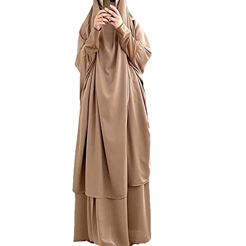 LinKeTop Muslimisches Damenkleid, zweiteiliges Gebetskleid, Maxikleid, Hijab, islamische Abaya, Einheitsgröße, khaki, One size von LinKeTop