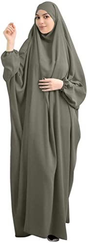 LinKeTop Damen Muslimisches Kleid mit Hijab Betendes Maxikleid Islamische Abaya - Einheitsgröße, armee-grün, One size von LinKeTop