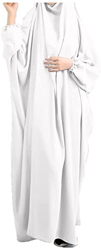 LinKeTop Damen Muslimisches Kleid mit Hijab, betendes Maxikleid islamisches Abaya - Einheitsgröße, weiß, LK-MuslimDress-03 von LinKeTop