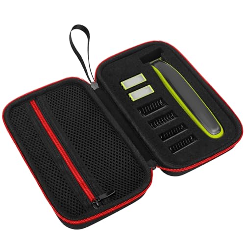LinMei Harte Reise-Tragetasche, kompatibel mit Philips Norelco One Blade Braun Series XT5 Micro Touch Solo King C Gillette Style Master Hybrid Elektro-Trimmer und Rasierer, Schwarz (Schwarz-Rot) von LinMei