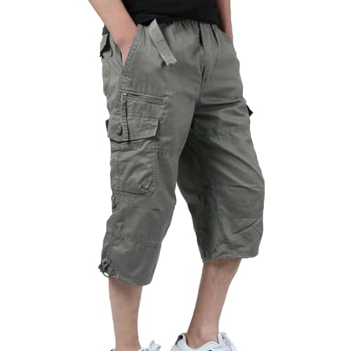 Cargohose Herren 3/4 Outdoor Hose Wanderhose Leicht Atmungsaktiv Sommer Freizeithose Mit Taschen Baumwolle Arbeitshose Gummibund Lässig Cargo Shorts Männer Bermuda Shorts Multi Taschen von LinRim