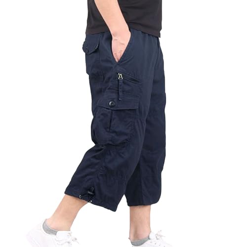 Cargohose Herren 3/4 Outdoor Hose Wanderhose Leicht Atmungsaktiv Sommer Freizeithose Mit Taschen Baumwolle Arbeitshose Gummibund Lässig Cargo Shorts Männer Bermuda Shorts Multi Taschen von LinRim