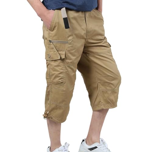 Cargohose Herren 3/4 Outdoor Hose Wanderhose Leicht Atmungsaktiv Sommer Freizeithose Mit Taschen Baumwolle Arbeitshose Gummibund Lässig Cargo Shorts Männer Bermuda Shorts Multi Taschen von LinRim