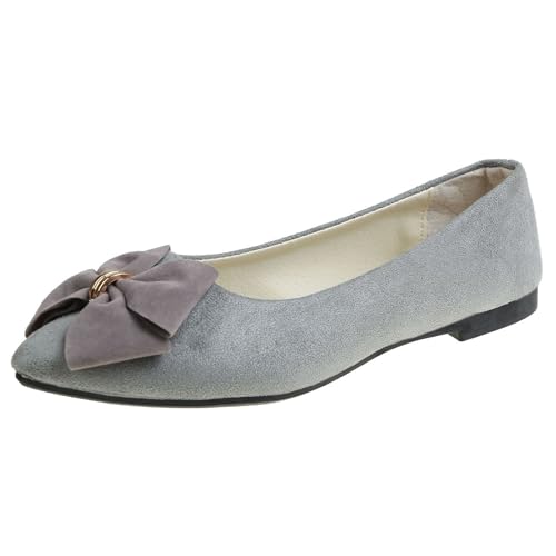 Damen Ballerinas mit Schleife Vegan Weich Faux Wildleder Flach Spitze Pumps Elegant Slip On Knit Kleid Schuhe Mittelfußstütze strapazierfähige Laufsohle leicht & flexibel von LinRim