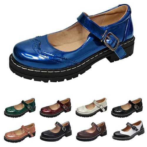 Damen Plattform Mary Janes Schuhe weiches Kunstleder Sweet Toe Knöchel Lolita Gothic Plateau Kleid Pumps Schuhe Chunky Plateauschuhe, Lackleder von LinRim