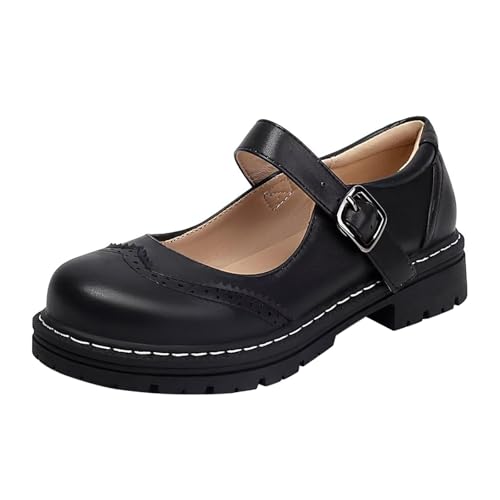 Damen Plattform Mary Janes Schuhe weiches Kunstleder Sweet Toe Knöchel Lolita Gothic Plateau Kleid Pumps Schuhe Chunky Plateauschuhe, Lackleder von LinRim