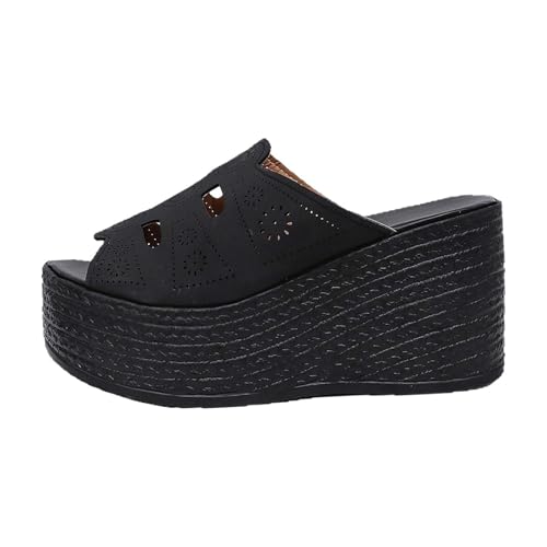 Damen Sandalen, Casual Damen Sommer Wedge Peep Toe High Heel Plattform Pantoletten Anti-Rutsch-Sandalen Plateau Sandaletten Espadrilles Keilsandalen Slides Plateau Schleife High Heeled Open Toe von LinRim