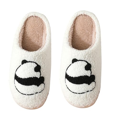 Halloween Slippers Damen Hausschuhe mit niedlichem Panda-Motiv Winter Warme Funny Print Pantoffeln Cartoon Pantoletten Bequem Hauspantoffeln mit Rutschfester Gummisohle von LinRim