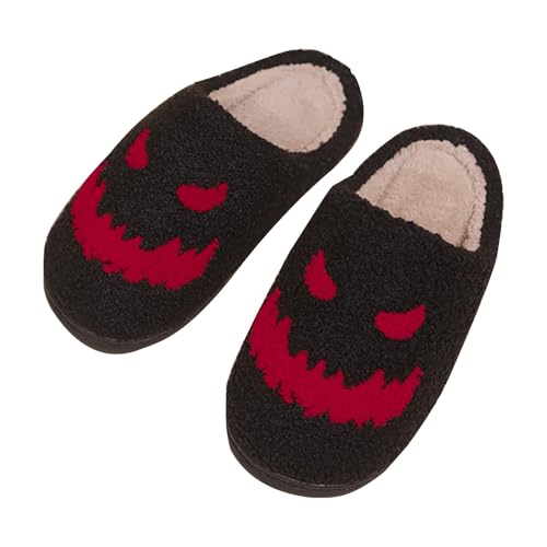 Hausschuhe mit Fröhliches Gesicht Damen Herren Weicher Schlappen Plüsch Hauspantoffeln Frauen Bequeme Warme Pantoffeln Trendiger Slipper drinnen und draußen von LinRim